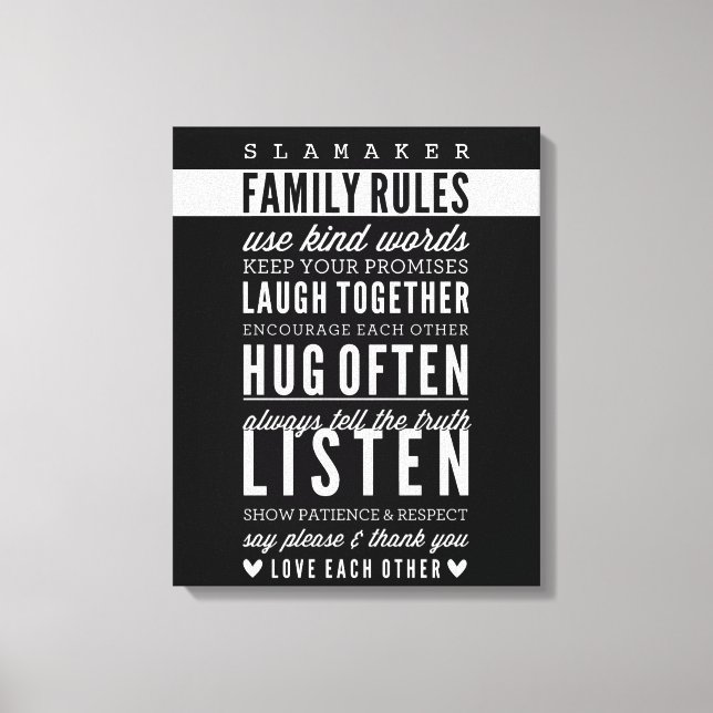 CUSTOM NAME FAMILY RULES modern typography bold Canvas Print (Front)