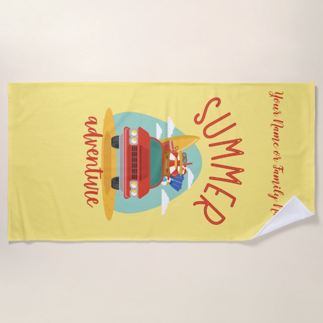 Custom Name Family Summer Adventure Vacation Beach Towel (Front)