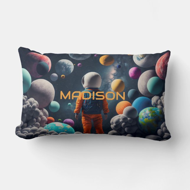 Custom Name Fantasy Space Kid Lumbar Pillow (Front)
