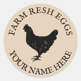 Custom name farm fresh eggs chicken silhouette classic round sticker