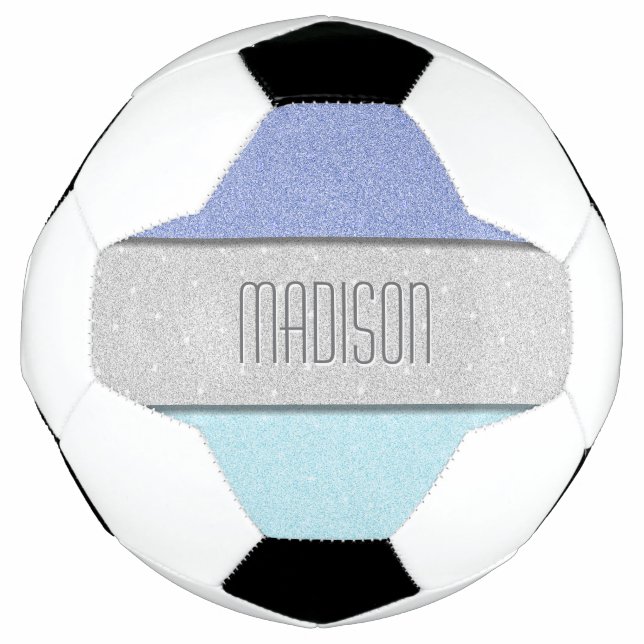 Custom Name Faux Glitter Bling Soccer Ball (Front)