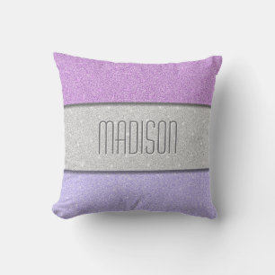 Custom Name Faux Glitter Bling Throw Pillow