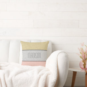 Custom Name Faux Glitter Bling Throw Pillow