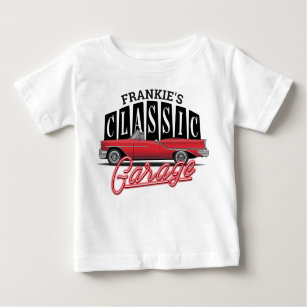 Custom NAME Faux Neon 1950's Classic Car Garage Baby T-Shirt
