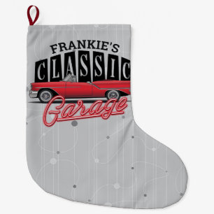 Custom NAME Faux Neon 1950's Classic Car Garage Large Christmas Stocking