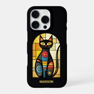 Custom Name Faux Stained Glass Cat iPhone 16 Pro Case