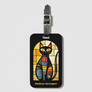 Custom Name Faux Stained Glass Cat Luggage Tag