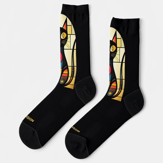 Custom Name Faux Stained Glass Cat Socks (Left)