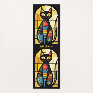 Custom Name Faux Stained Glass Cat Yoga Mat
