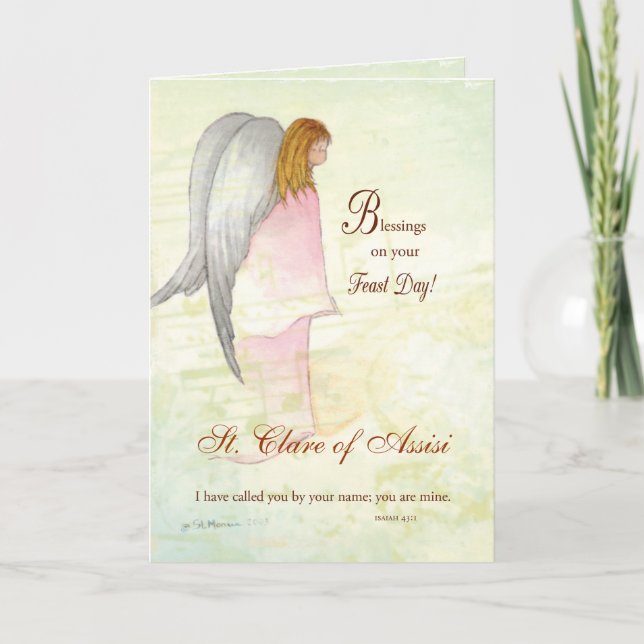 Custom Name Feast Day Religious Angel Card (Front)