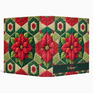 Custom Name Festive Floral Patchwork Poinsettia Binder