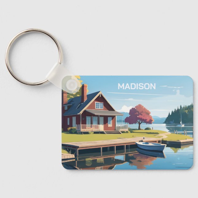 Custom Name Finland Nature Illustration Keychain (Back)