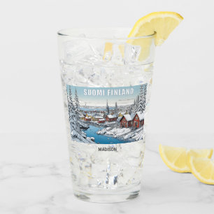 Custom Name Finland Winter Illustration Glass