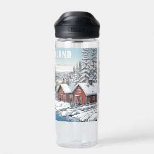 Custom Name Finland Winter Illustration Water Bottle