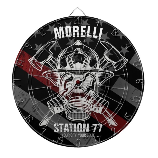 Custom NAME Firefighter Fire Department Station Dartboard (Front)