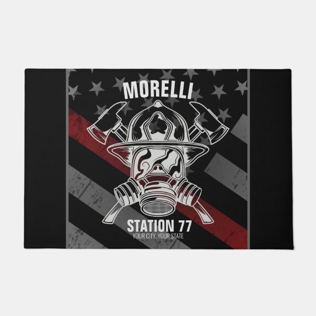 Custom NAME Firefighter Fire Department Station Doormat (Front)