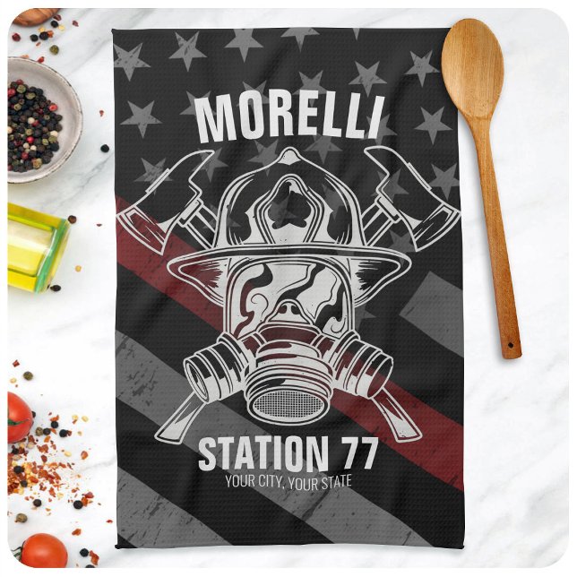 Custom NAME Firefighter Fire Department Station Kitchen Towel (Creator Uploaded)