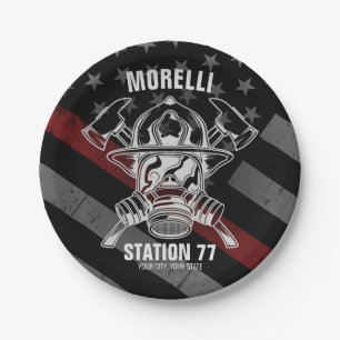 Custom NAME Firefighter Fire Department Station Paper Plate