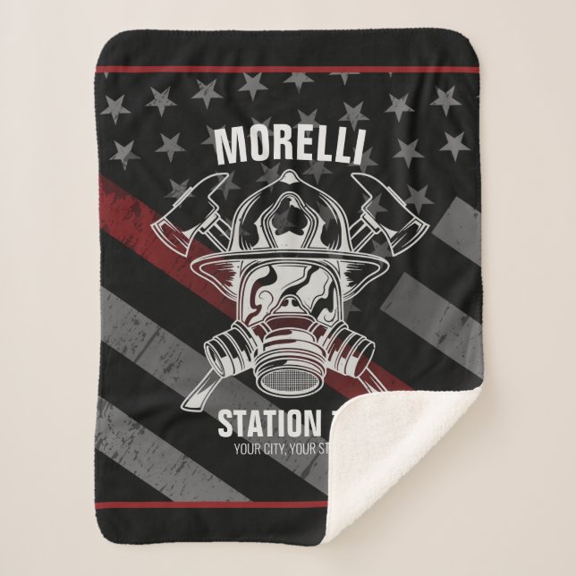 Custom NAME Firefighter Fire Department Station Sherpa Blanket (Front)