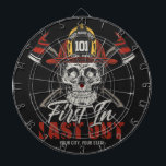Custom NAME Firefighter First In Last Out Fireman  Dartboard<br><div class="desc">Personalize this truly unique,  one-of-a-kind Custom Fire Fighter Fireman featuring Skeleton with Helmet and Dual Axes Design. Personalized with your Name,  Number and Location! Perfect gift for that special person in your life!</div>