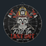 Custom NAME Firefighter First In Last Out Fireman  Dartboard<br><div class="desc">Personalize this truly unique,  one-of-a-kind Custom Fire Fighter Fireman featuring Skeleton with Helmet and Dual Axes Design. Personalized with your Name,  Number and Location! Perfect gift for that special person in your life!</div>