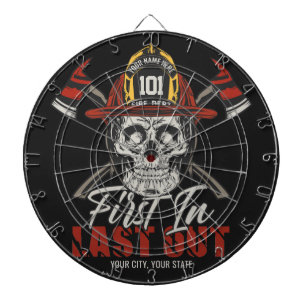 Custom NAME Firefighter First In Last Out Fireman  Dartboard