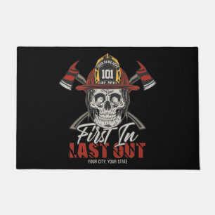 Custom NAME Firefighter First In Last Out Fireman  Doormat