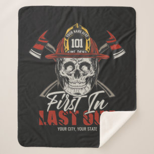 Custom NAME Firefighter First In Last Out Fireman  Sherpa Blanket