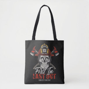 Custom NAME Firefighter First In Last Out Fireman  Tote Bag