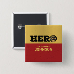 Custom Name, Firefighter Hero 2 Inch Square Button