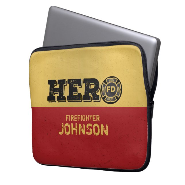 Custom Name, Firefighter Hero Laptop Sleeve (Front Left)
