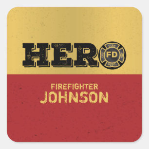 Custom Name, Firefighter Hero Square Sticker