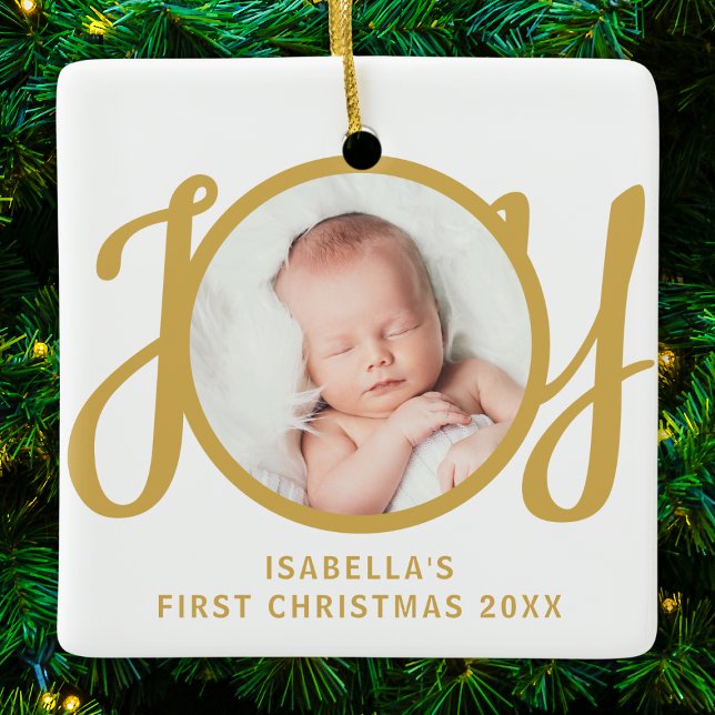 Custom Name First Christmas Photo Keepsake Ceramic Ornament (Creator Uploaded)
