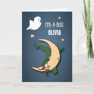 Custom Name First Halloween Baby Peek A Boo Witch Card