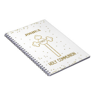 Custom Name First Holy Communion Gold Look Cross Notebook