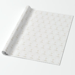 Custom Name First Holy Communion Gold Look Cross Wrapping Paper