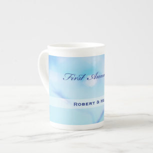Custom Name, First Wedding Anniversary Sparkle Bone China Mug