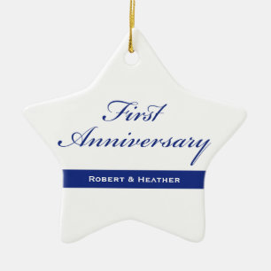 Custom Name, First Wedding Anniversary Sparkle Ceramic Ornament