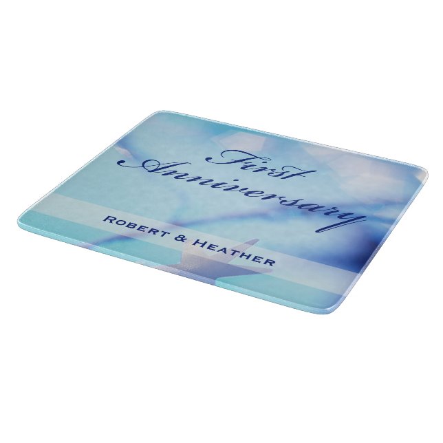 Custom Name, First Wedding Anniversary Sparkle Cutting Board (Corner)