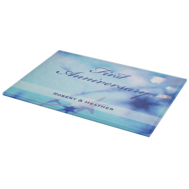 Custom Name, First Wedding Anniversary Sparkle Cutting Board (Corner)