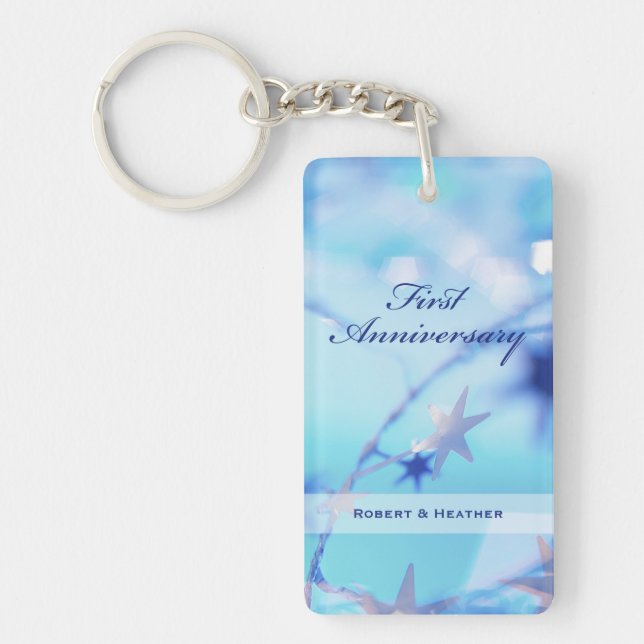 Custom Name, First Wedding Anniversary Sparkle Keychain (Front)