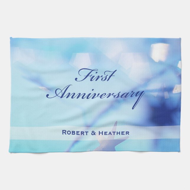 Custom Name, First Wedding Anniversary Sparkle Kitchen Towel (Horizontal)