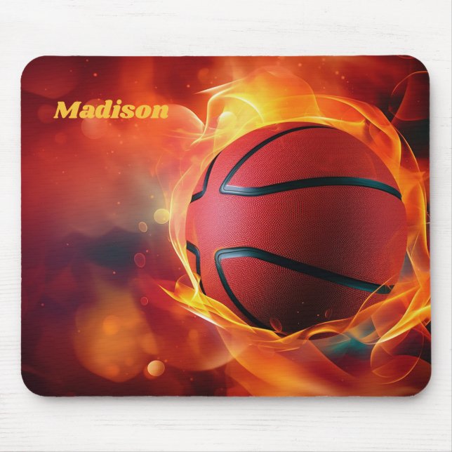 Custom Name Flaming Basketball Mouse Pad (Front)