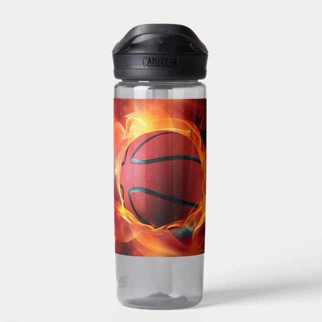 Custom Name Flaming Basketball Water Bottle (Back)