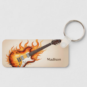 Custom Name Flaming Guitar Keychain