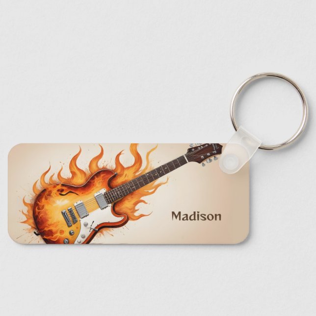 Custom Name Flaming Guitar Keychain (Front)