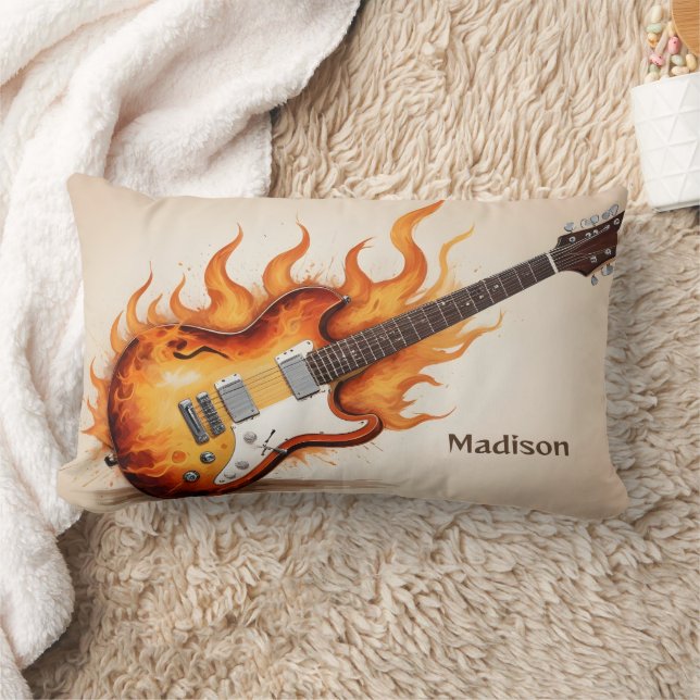 Custom Name Flaming Guitar Lumbar Pillow (Blanket)