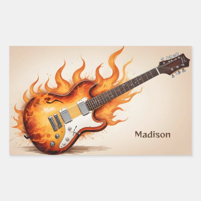 Custom Name Flaming Guitar Sticker (Front)