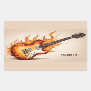 Custom Name Flaming Guitar Sticker