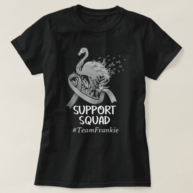 Custom Name Flamingo Brain Cancer Support Squad  T-Shirt (Design Front)